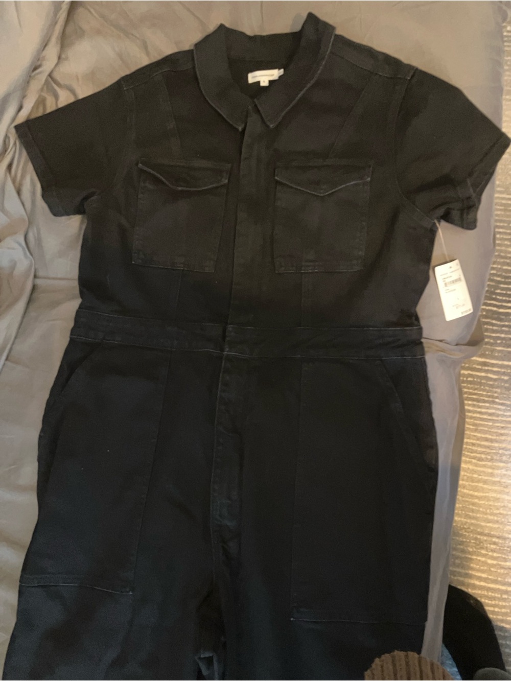 Good American Zip Up Black Denim Jumpsuit